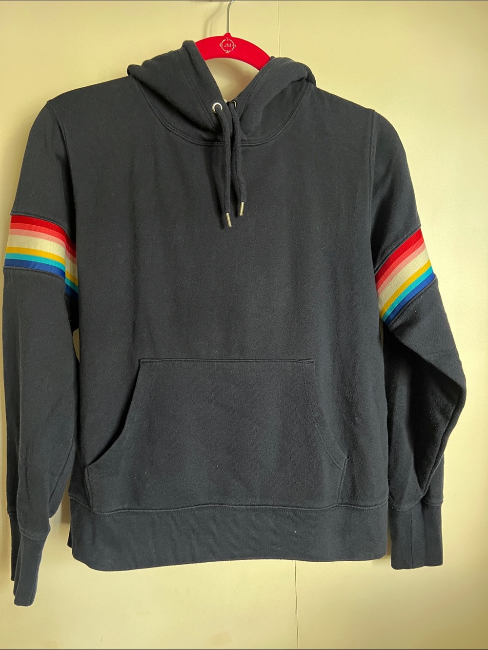 GAP Navy Hoodie with Rainbow Sleeve Stripes